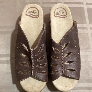 Dansko Brown Leather Mules with Cut-Out Design